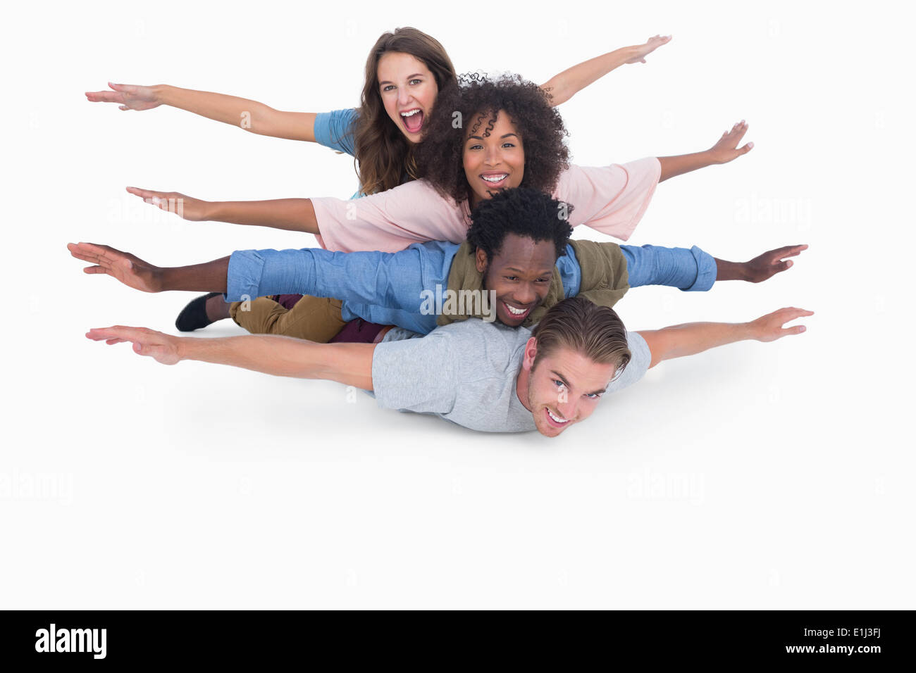 Friends leaning on each other Stock Photo Alamy