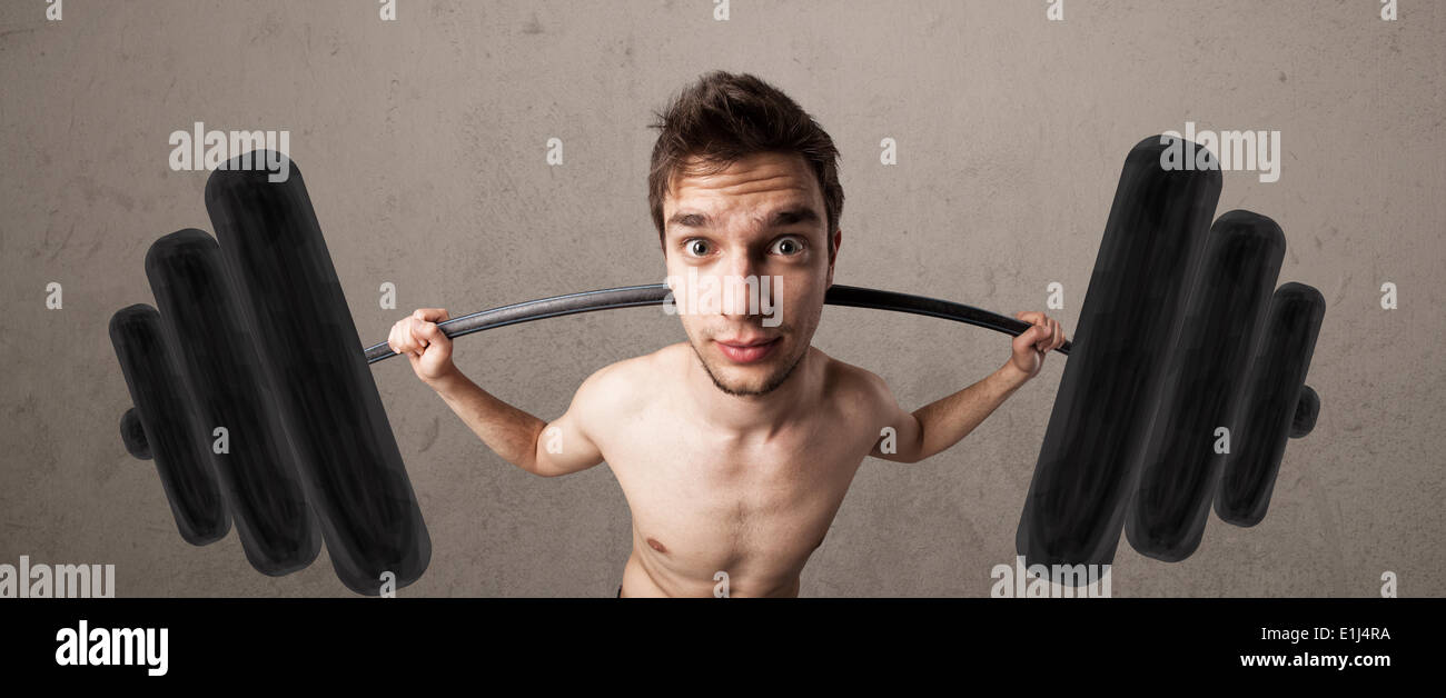Funny skinny guy lifting weights Stock Photo Alamy