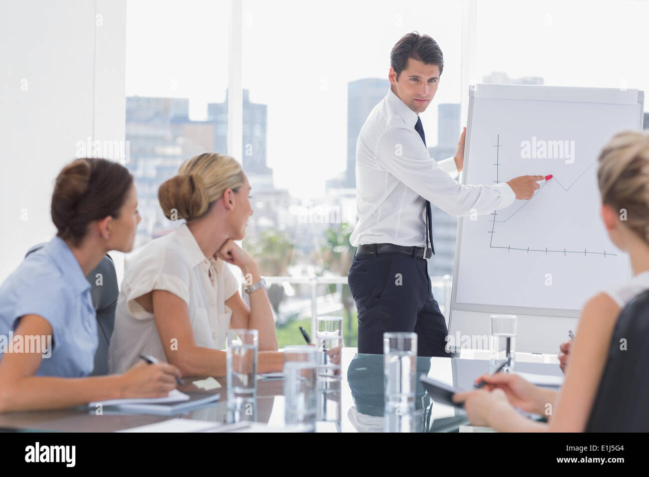 Businessman showing a growing chart Stock Photo - Alamy