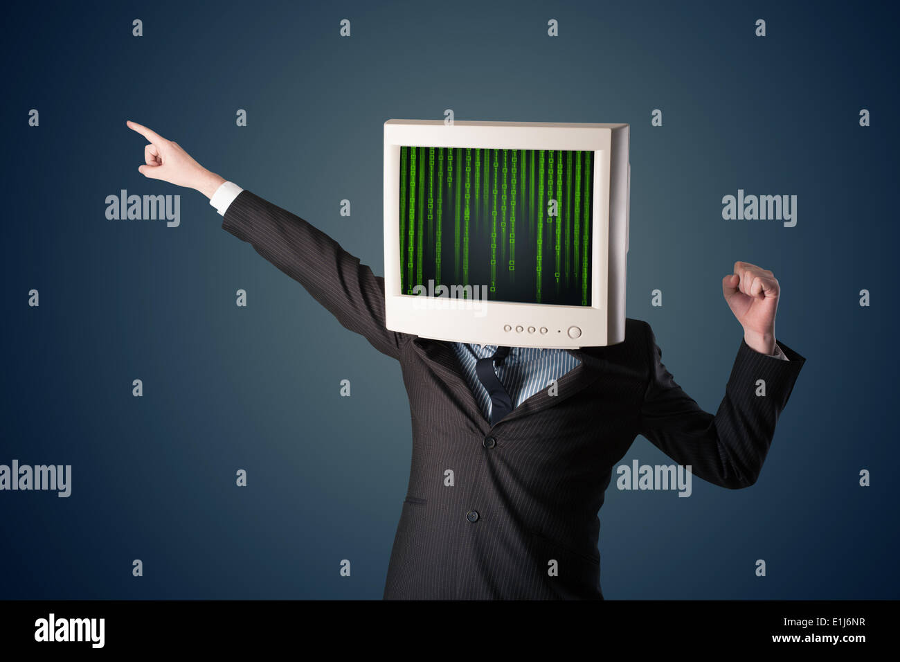 Cyber human with a monitor screen and computer code on the display ...