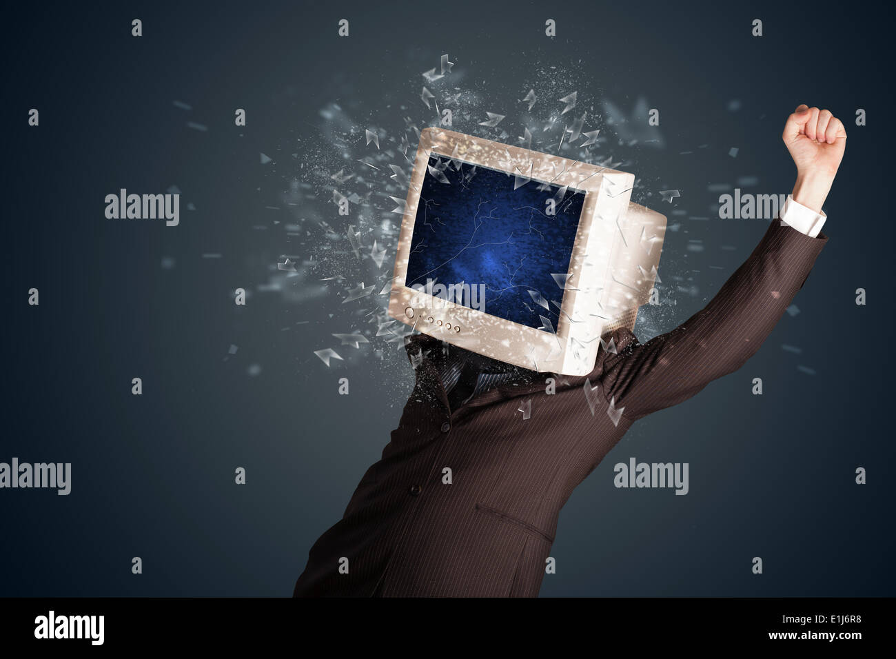 Computer monitor screen exploding on a young persons head Stock Photo ...