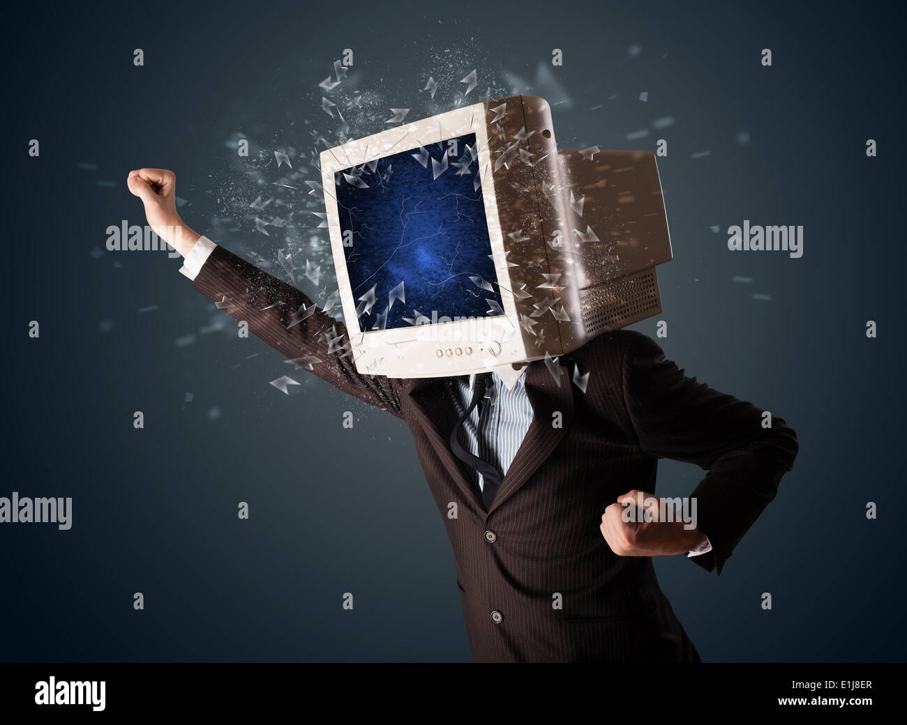 Computer monitor screen exploding on a young persons head Stock Photo ...