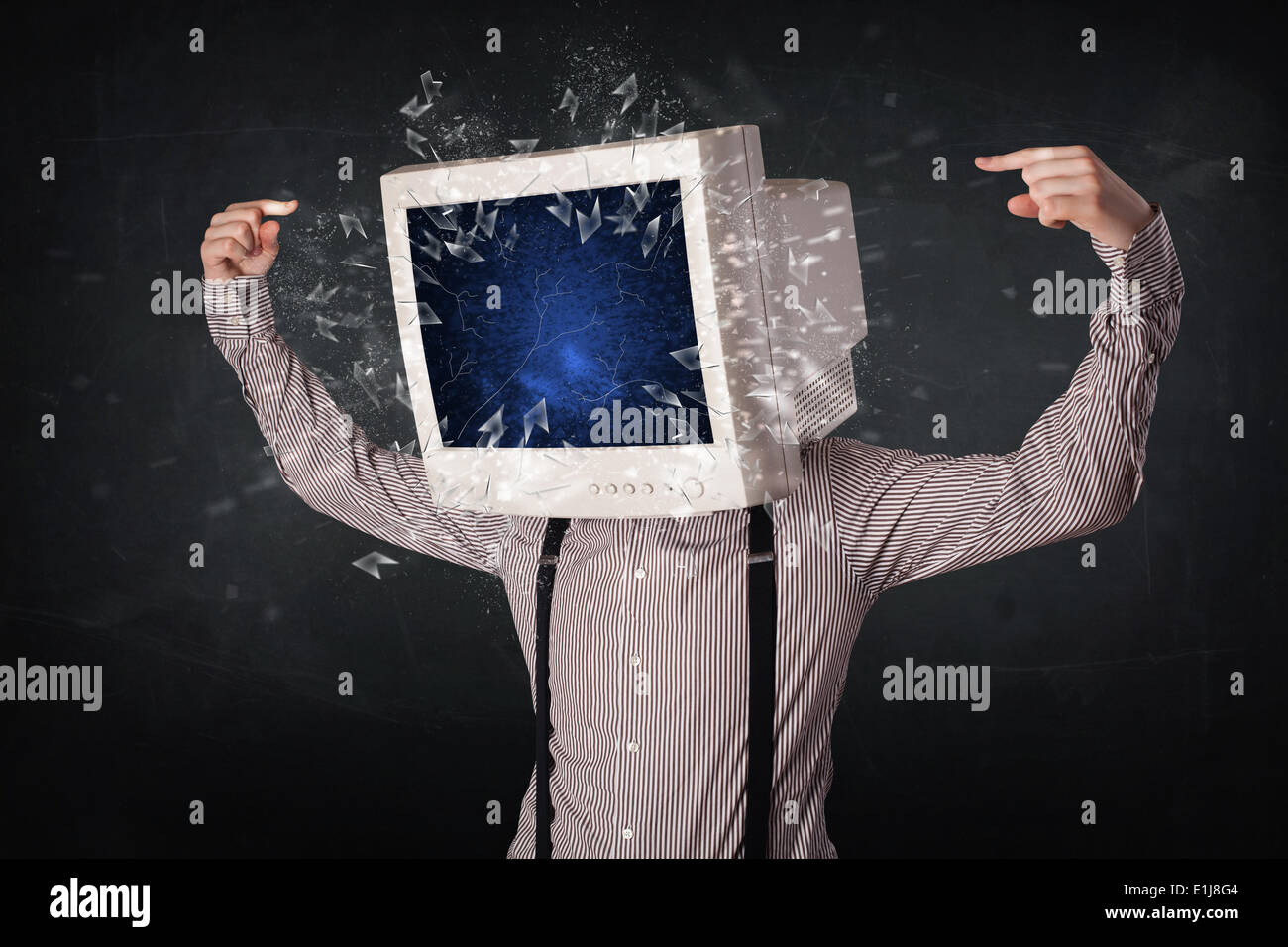 Computer monitor screen exploding on a young persons head Stock Photo ...