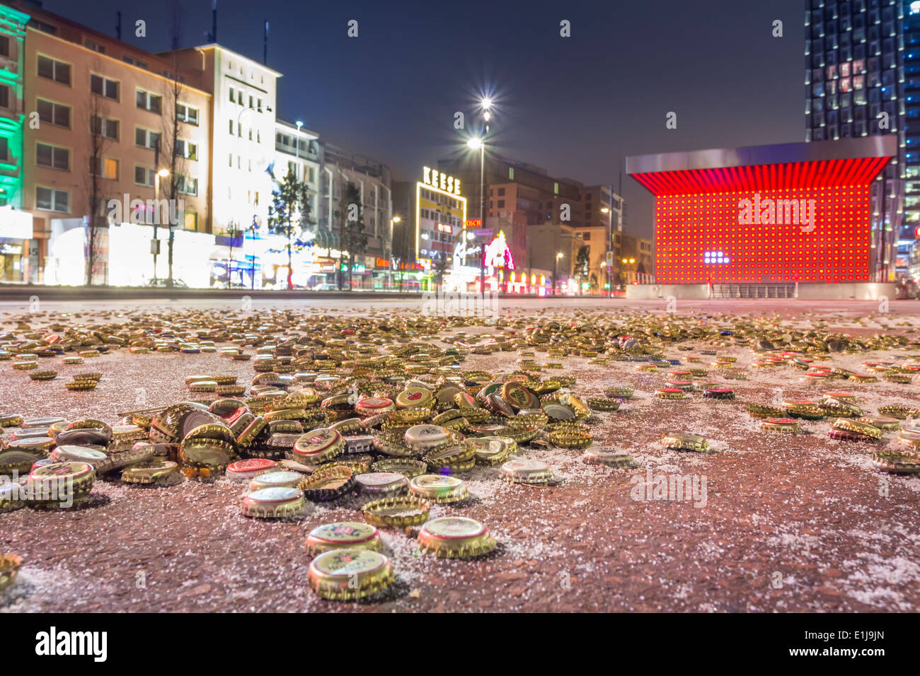 Germany, Hamburg, Hundrets of crown caps on the Spielbudenplatz, next to the Reeperbahn Stock Photo