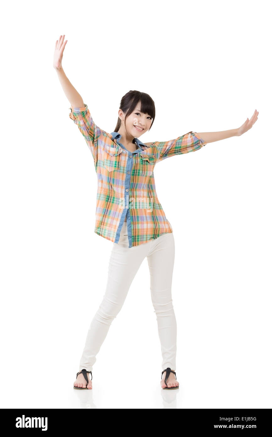 Asian woman stretch arms and feel free Stock Photo