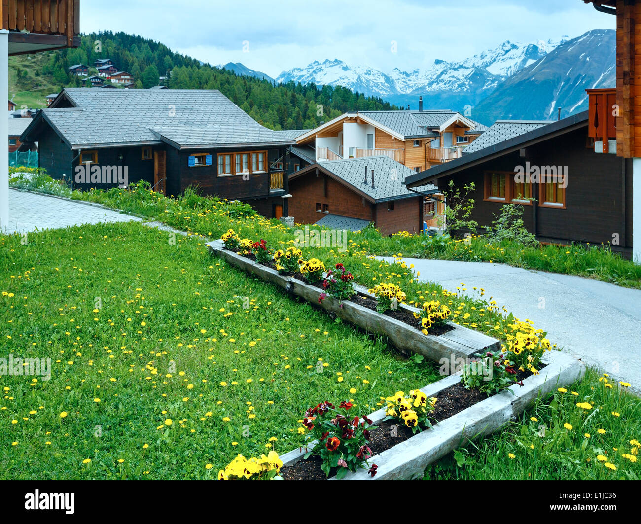 Bettmeralp village summer view (Switzerland) Stock Photo
