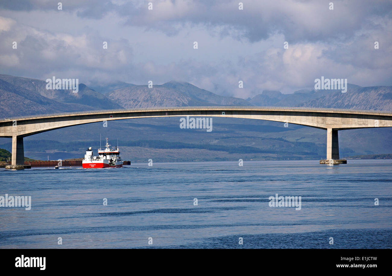 Fosnavaag Shipping fish carrier Victoria Viking passing under the Skye Bridge from Loch Alsh in Western Highland Scotland Stock Photo