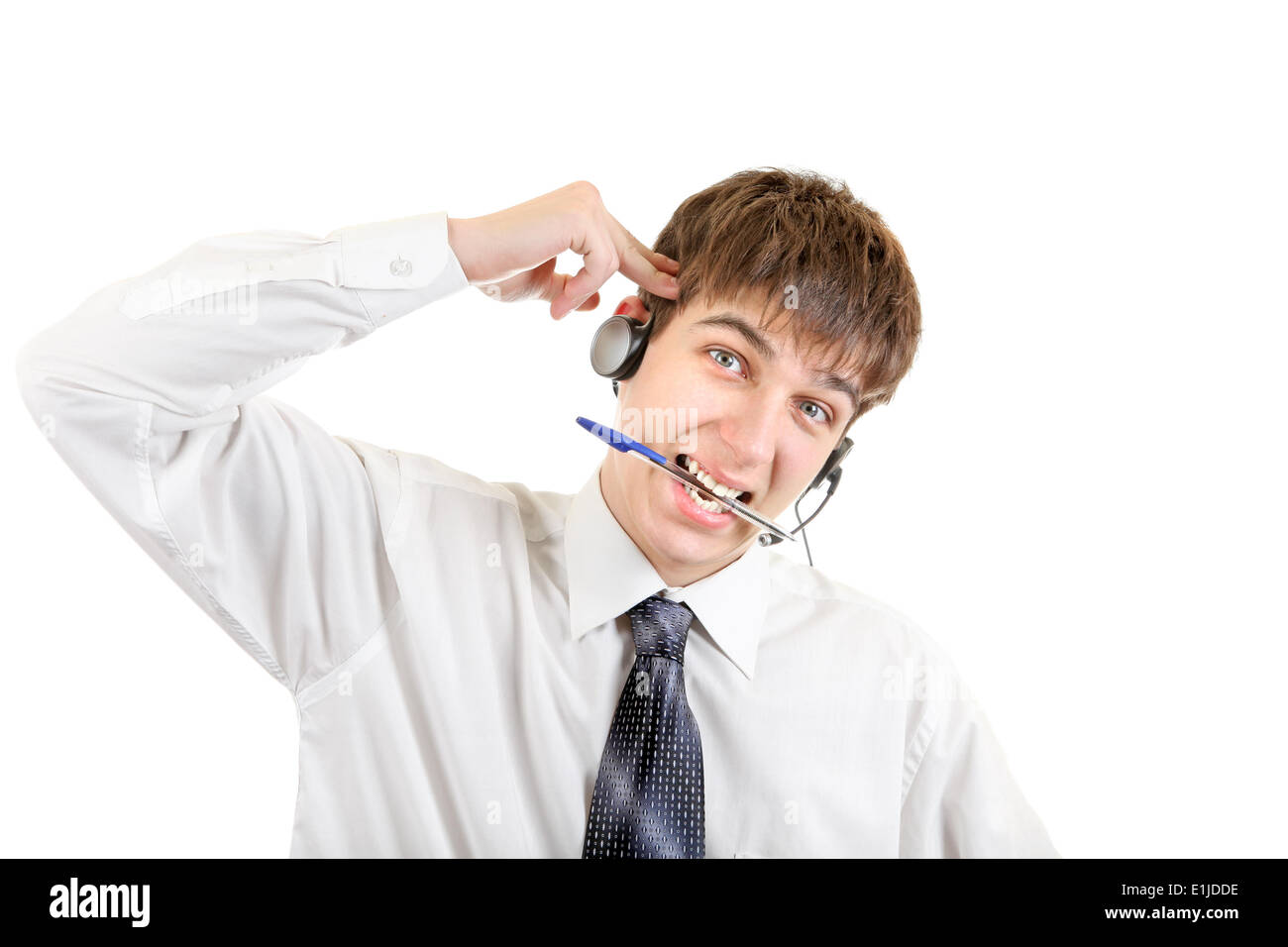Weary Teenager with Headset Stock Photo