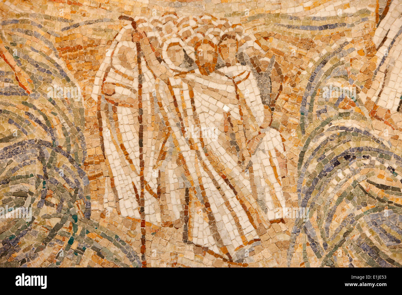 Saint-Maurice abbey basilica  Mosaic by Madeleine Diener. Moses and the Hebrews crossing the Red Sea Stock Photo