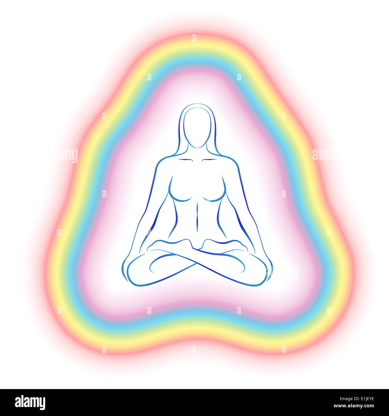 Aura or subtle body of a meditating woman in yoga position Stock Photo