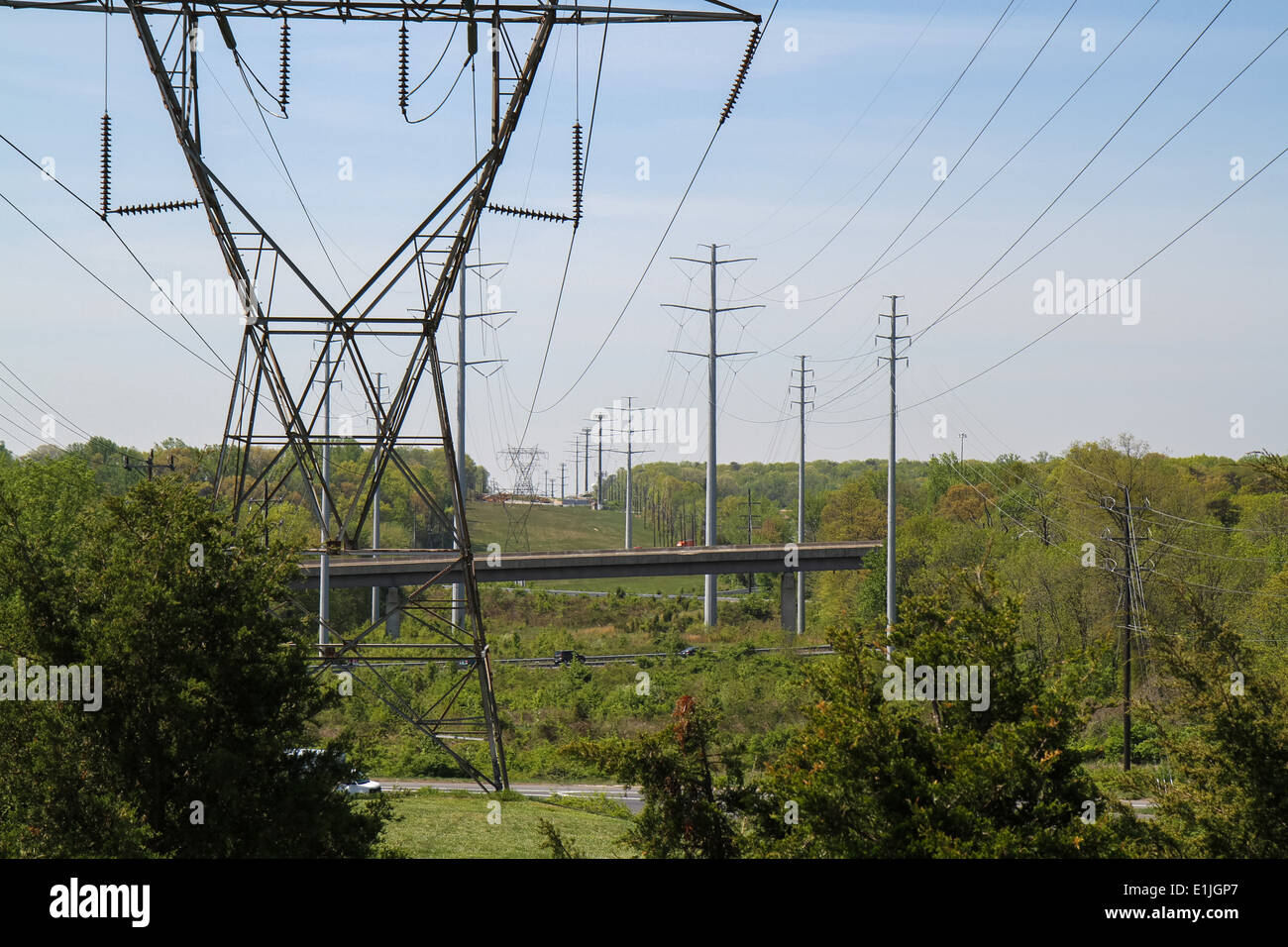 High Tension Power Lines Stock Photo Alamy