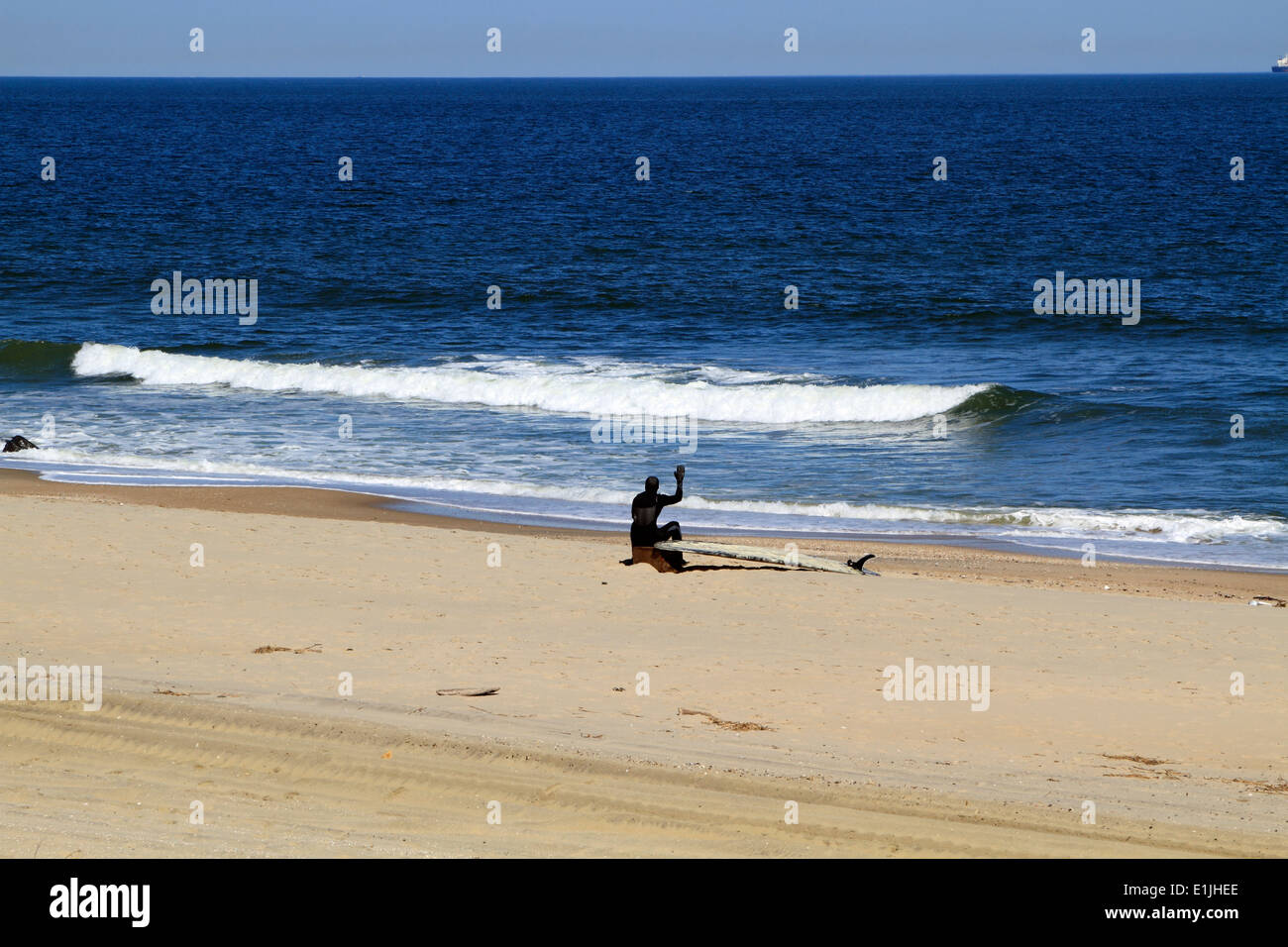 A  on a beach waving out to sea. Long Branch, New Jersey, USA Stock Photo