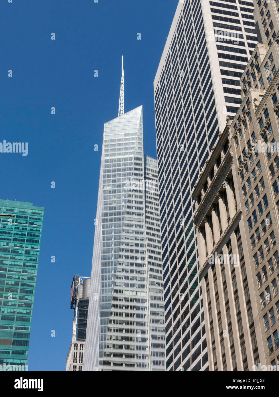 Met Life, Grace and Bank of America among Buildings in Midtown Manhattan, NYC, USA Stock Photo