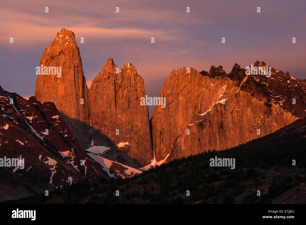 Torres del Paine mountain peaks Stock Photo