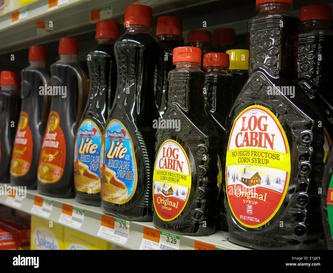 Syrup Bottles, D'Agostino Grocery Store, NYC, USA Stock Photo Alamy