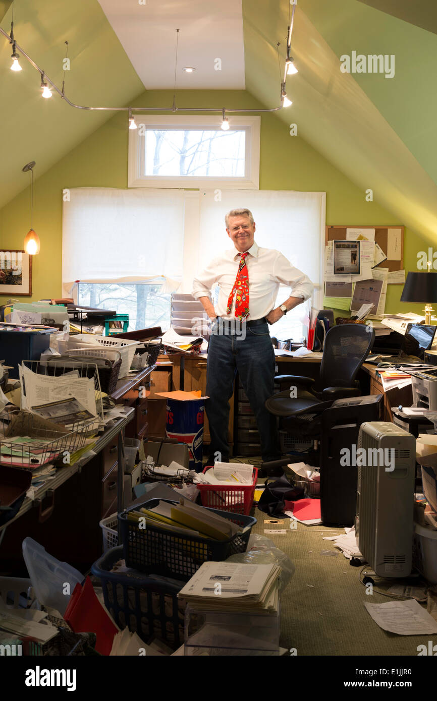 Businessman in Hoarders' Messy Home Office, USA Stock Photo - Alamy