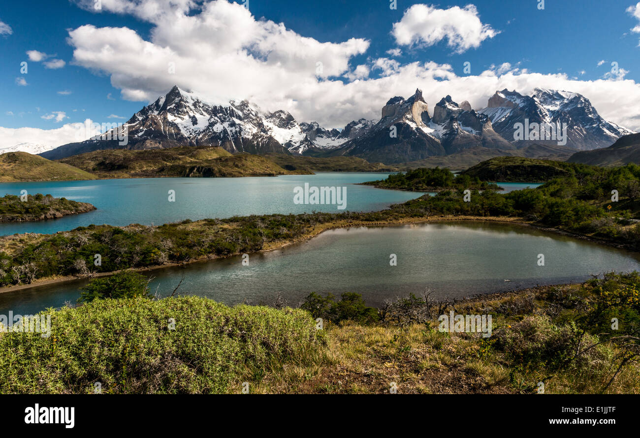 Torres del Paine mountains and lakes Stock Photo