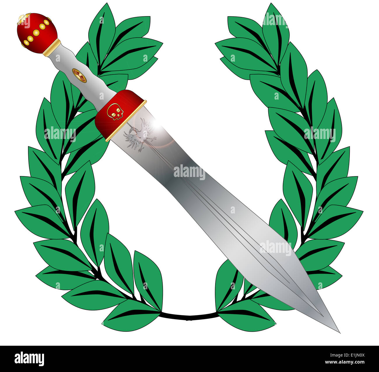 A crown of olives and a gladiators sword isolated on a white background Stock Photo