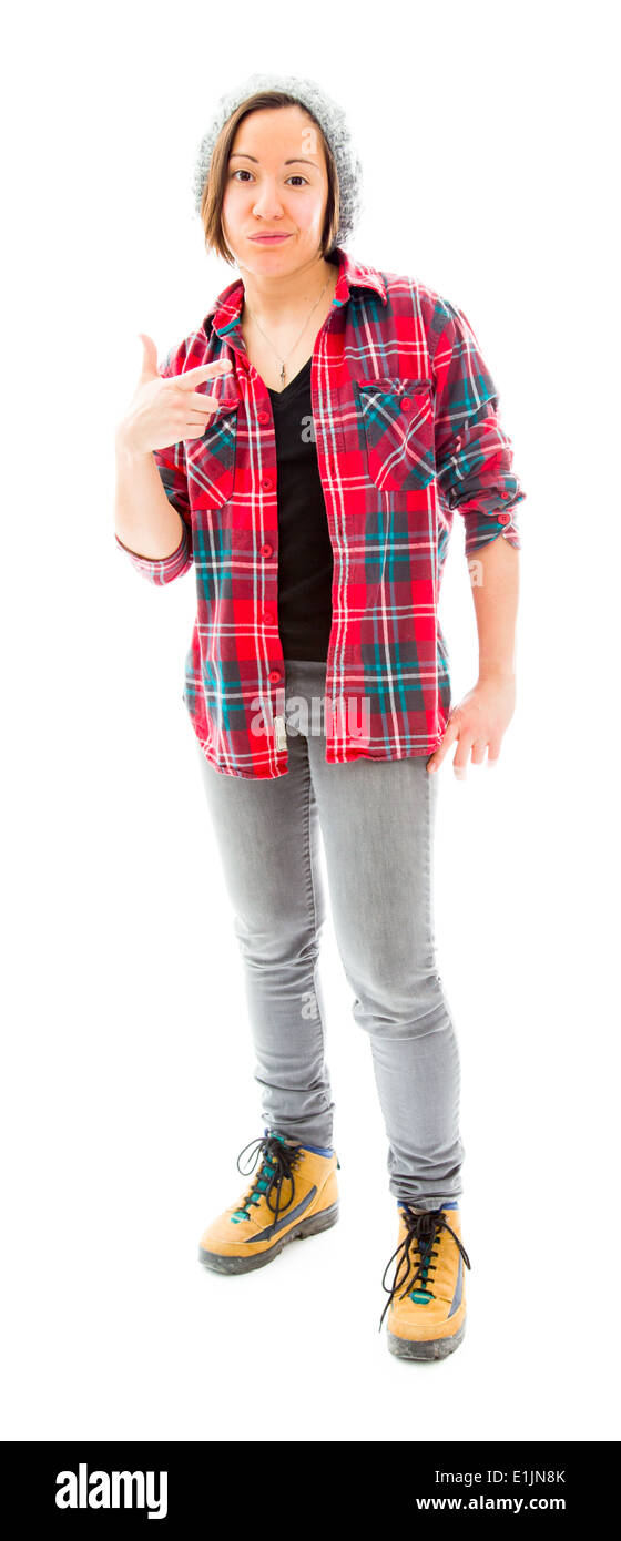 Young woman standing and gesturing Stock Photo