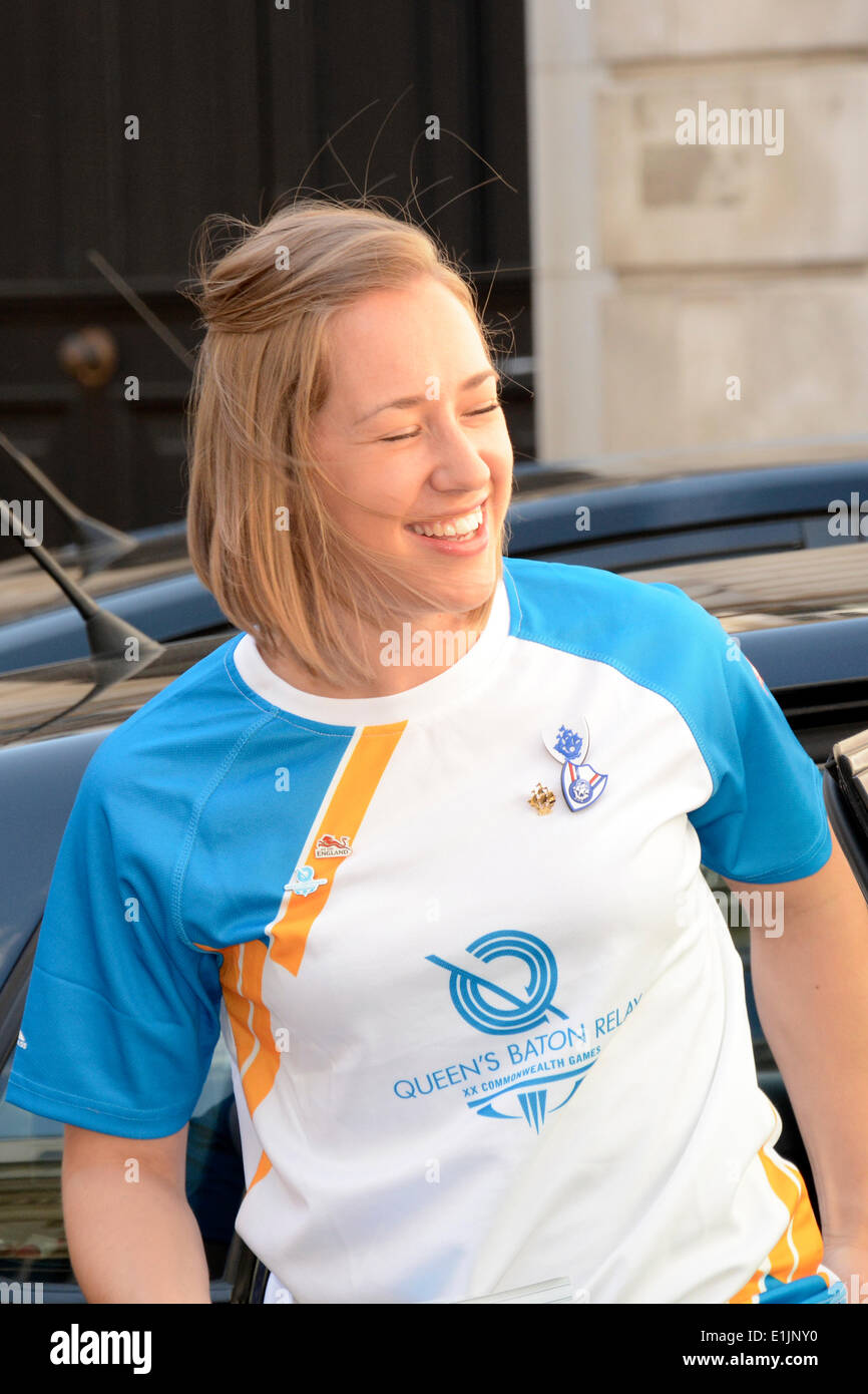 Olympic gold medalist Lizzy Yarnold enjoys a joke as she arrives at County Hall Maidstone. Stock Photo