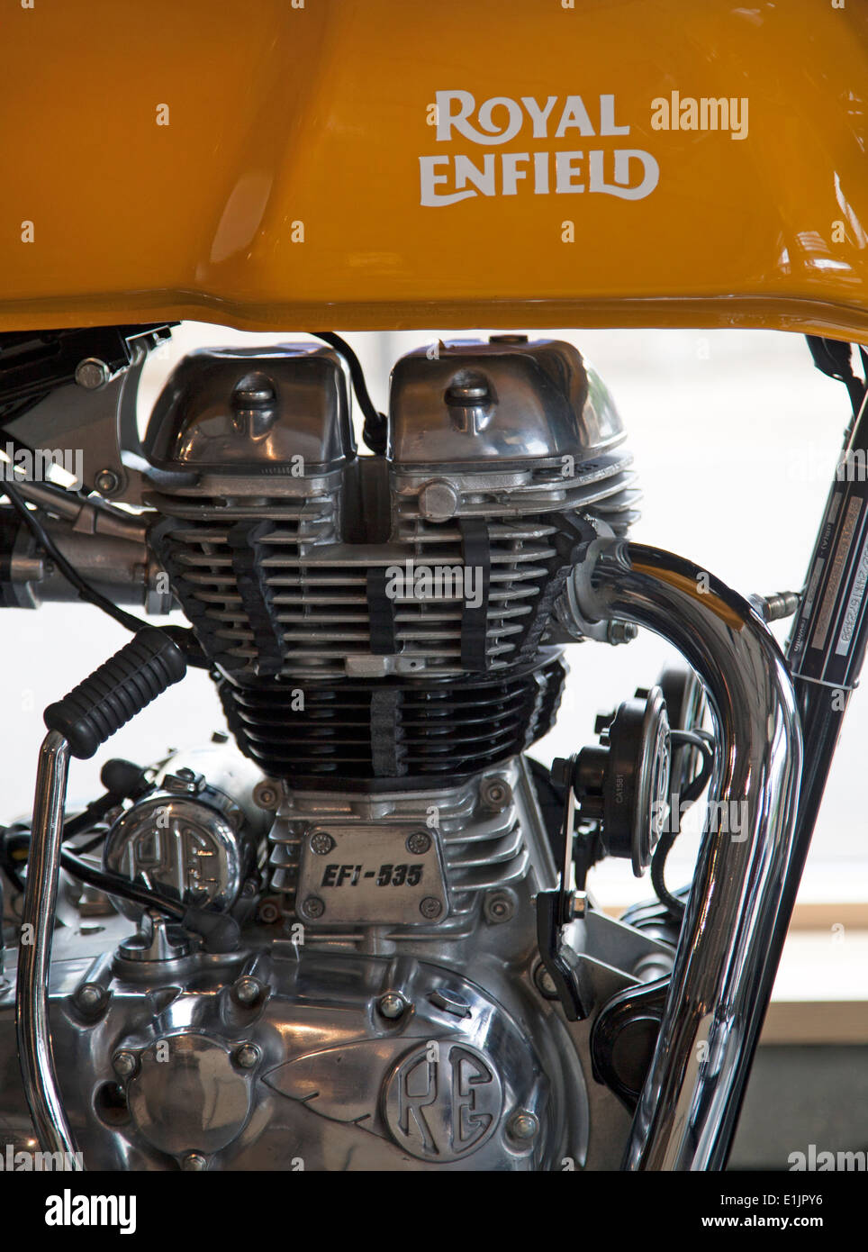 Detail of new Royal Enfield motorcycle, London Stock Photo