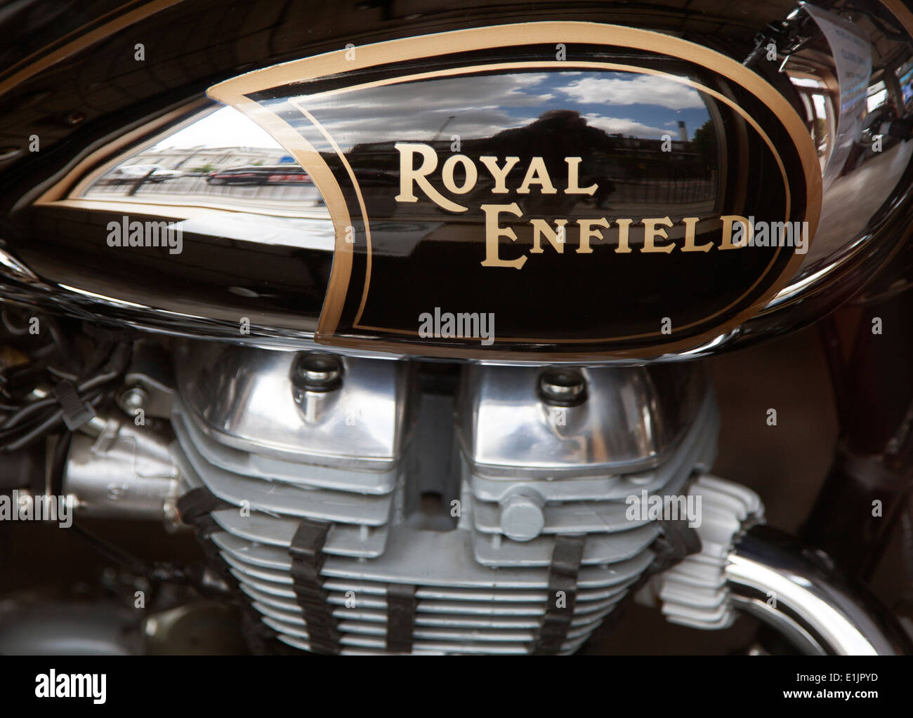 Detail of new Royal Enfield motorcycle, London Stock Photo