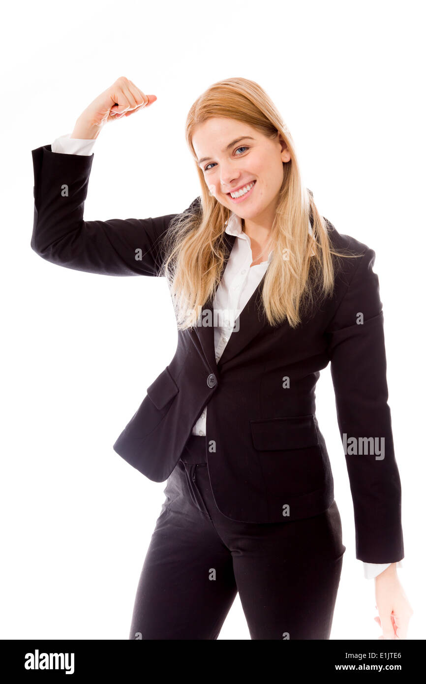 Businesswoman flexing her biceps Stock Photo