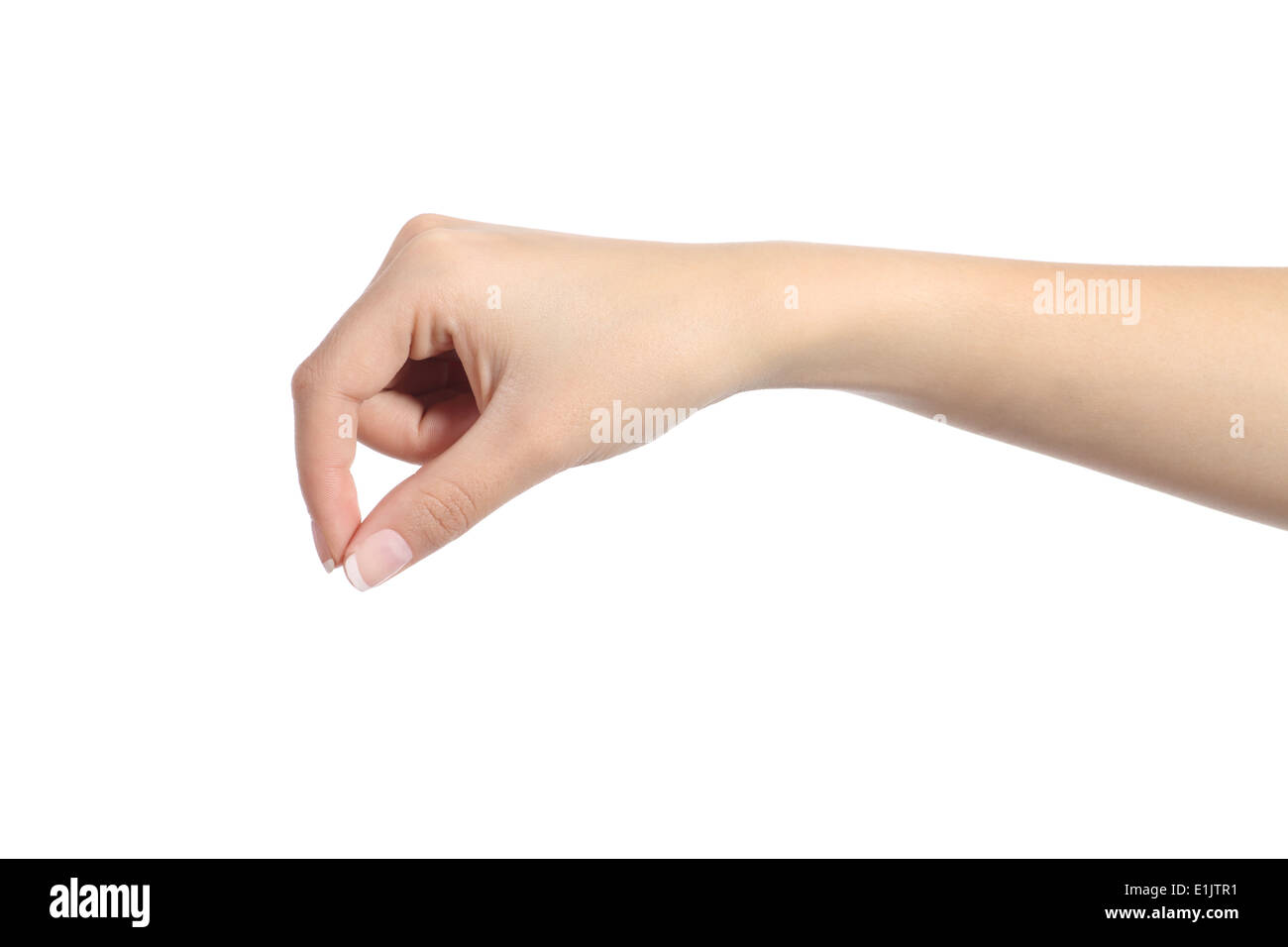 Woman hand hanging something blank isolated on a white background Stock  Photo - Alamy