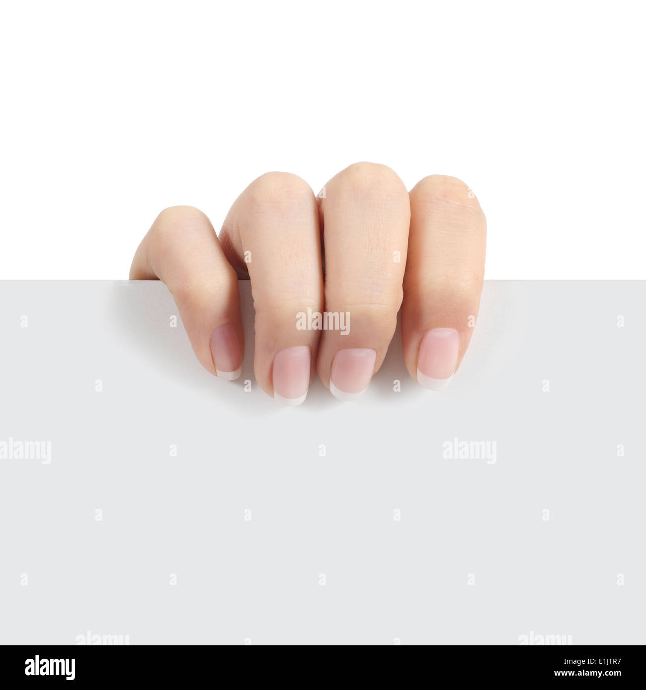 Woman hand holding a sign isolated on a white background Stock Photo ...