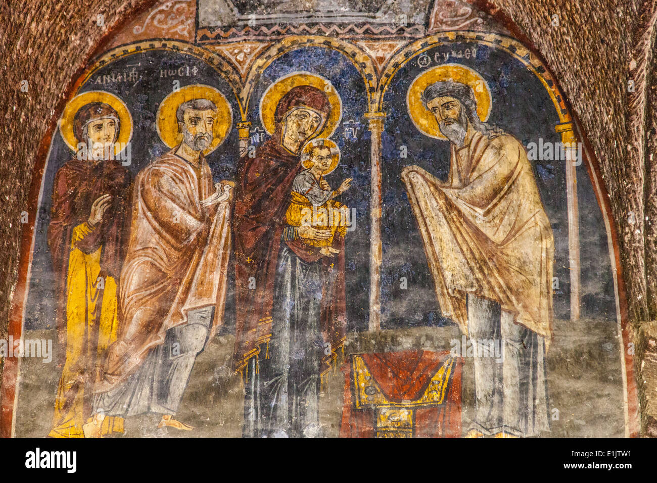 Religious murals in Gumusler Monastery Stock Photo