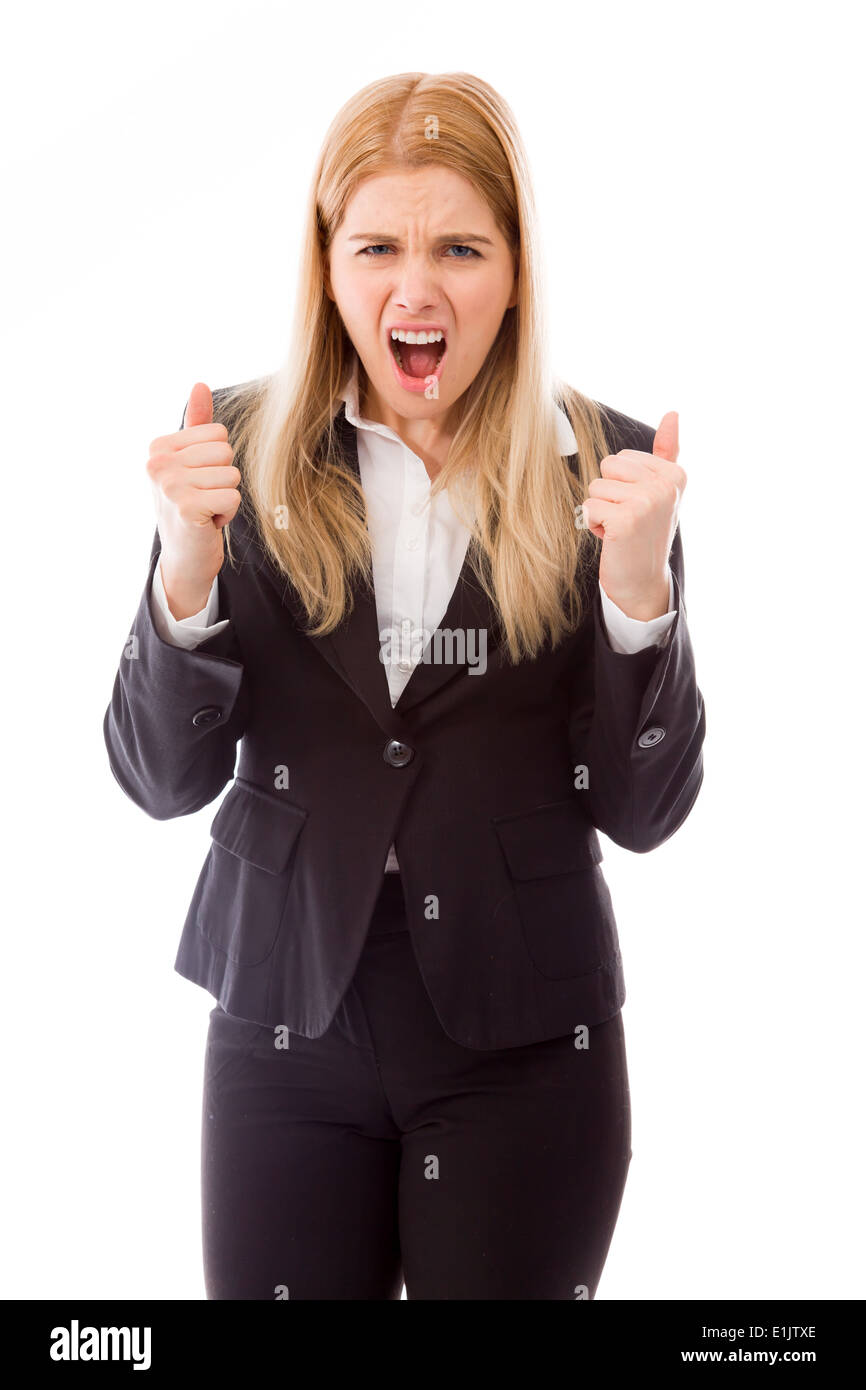 Businesswoman shouting in frustration Stock Photo