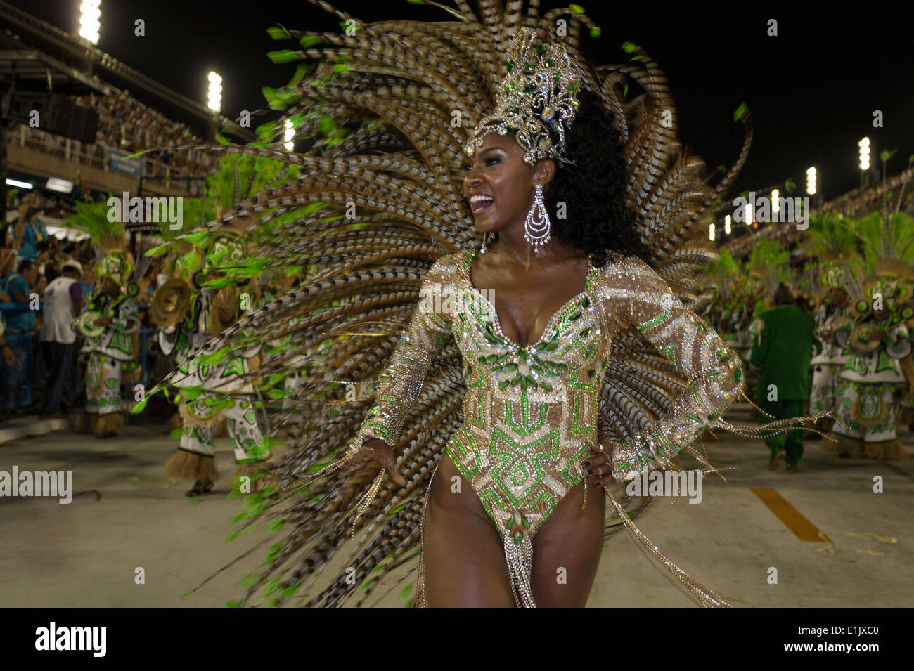 Queen of the Drums, Imperatriz Leopoldinense Samba School, Sambadrome, Carnival, Rio de Janeiro, Brazil Stock Photo