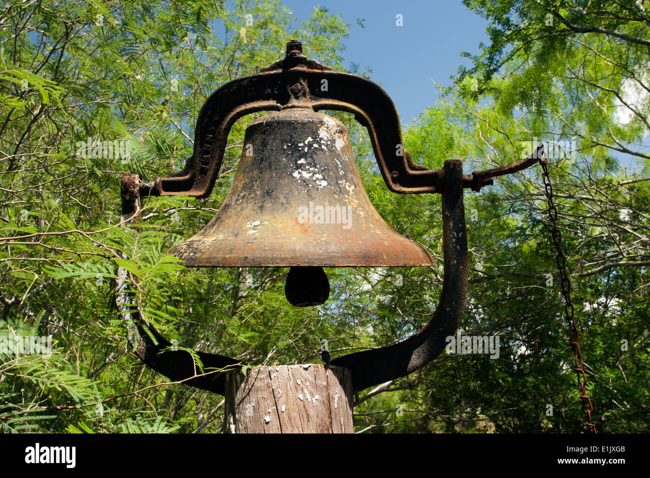 Cast Iron Bell - Camp Lula Sams - Brownsville, Texas USA Stock Photo