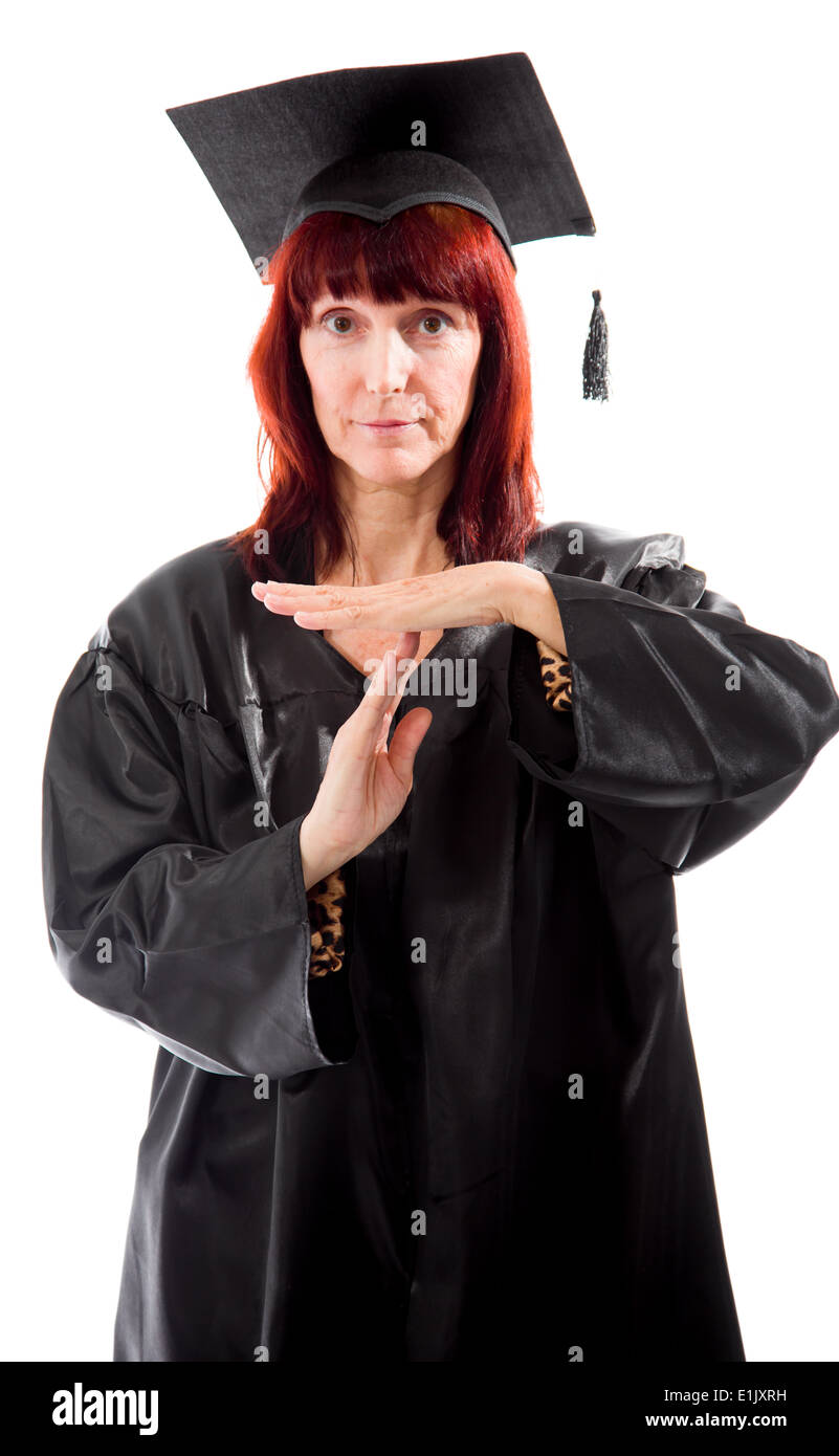 Mature student making time out signal with hands Stock Photo