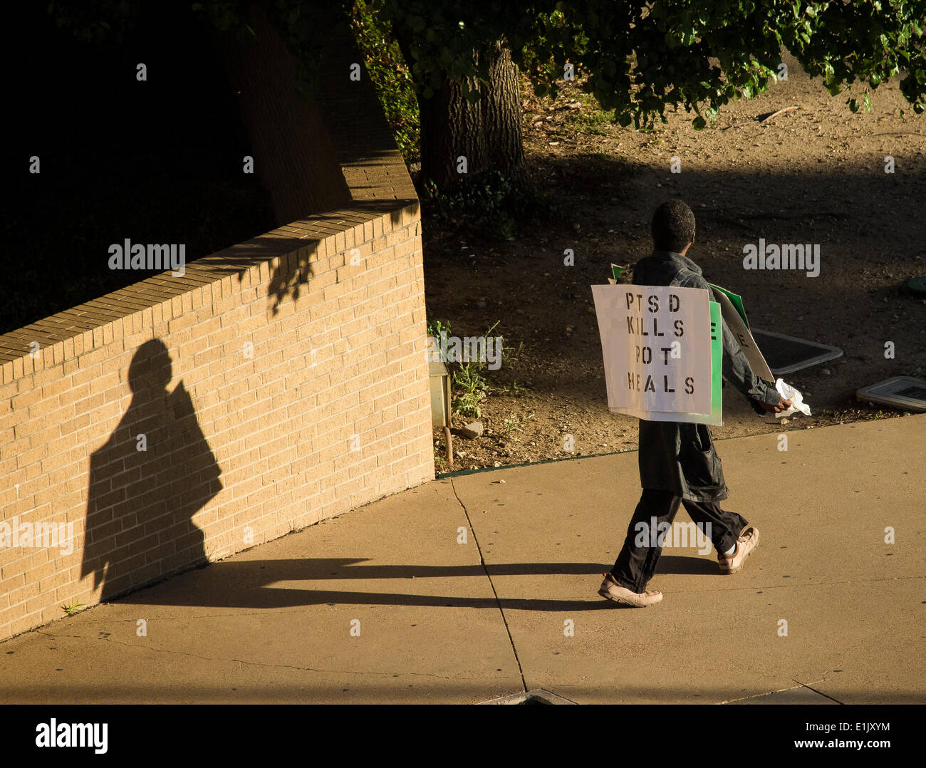 Ft, Worth, Texas, USA. 5th June 2014. Demonstrator carries sign reading 'PTSD Kills Pot Heals.' Wanting to legalize marijuana in Texas Credit:  J. G. Domke/Alamy Live News Stock Photo