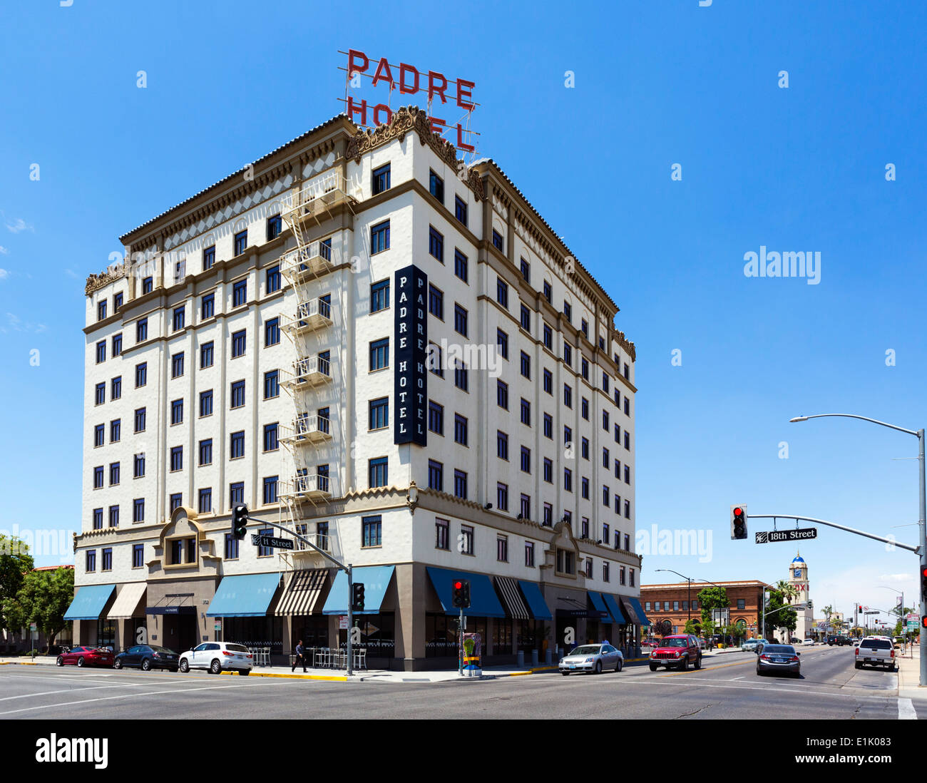 The historic Padre Hotel in downtown Bakersfield, Kern County, California, USA Stock Photo