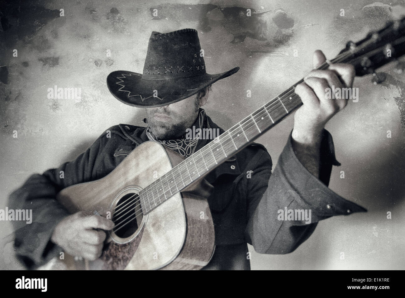 Old West Cowboy With Guitar Stock Photo