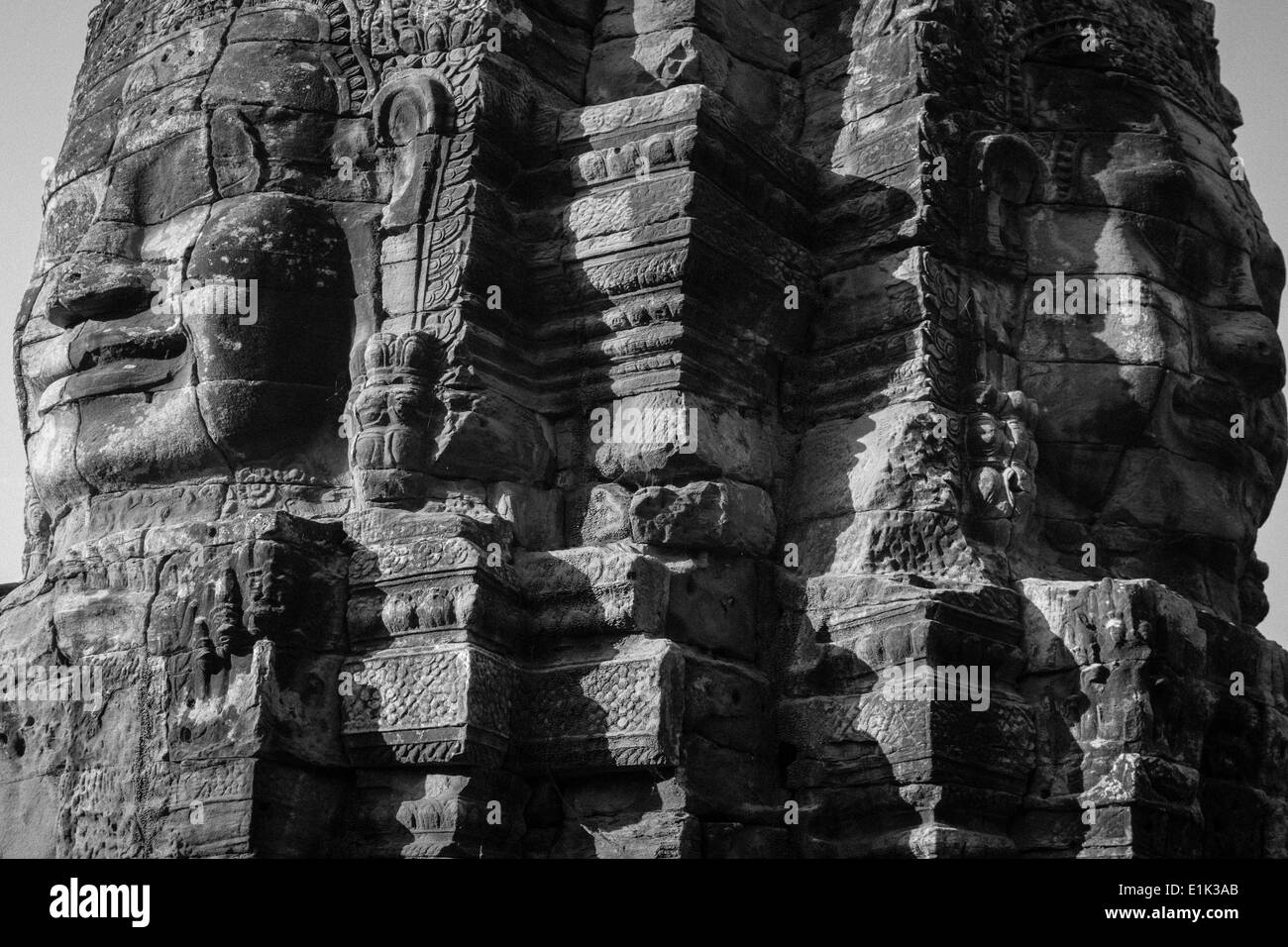 The Bayon is a temple in Angkor Thom, Angkor, Siem Reap, Cambodia. Its key feature are the 216 gigantic stone smiling faces. Stock Photo