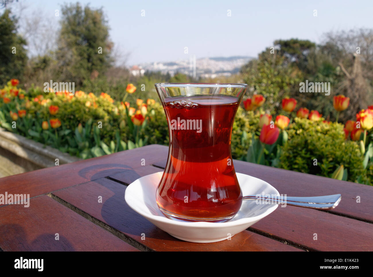 Turkey, Istanbul, Yildiz Park, Cay, Glass of Turkish tea Stock Photo