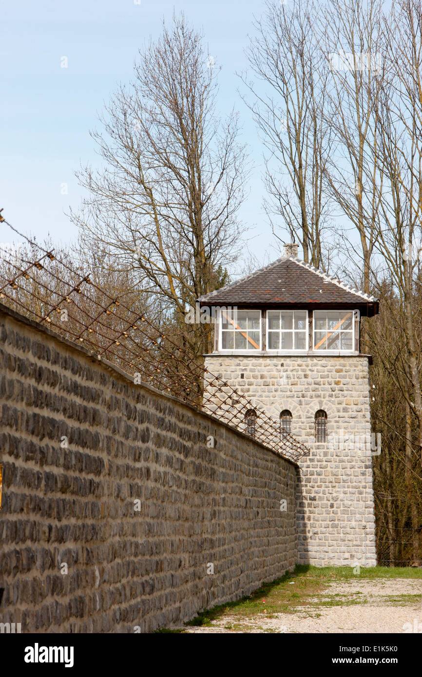 Stone Guard Tower at Mauthausen. Stock Photo