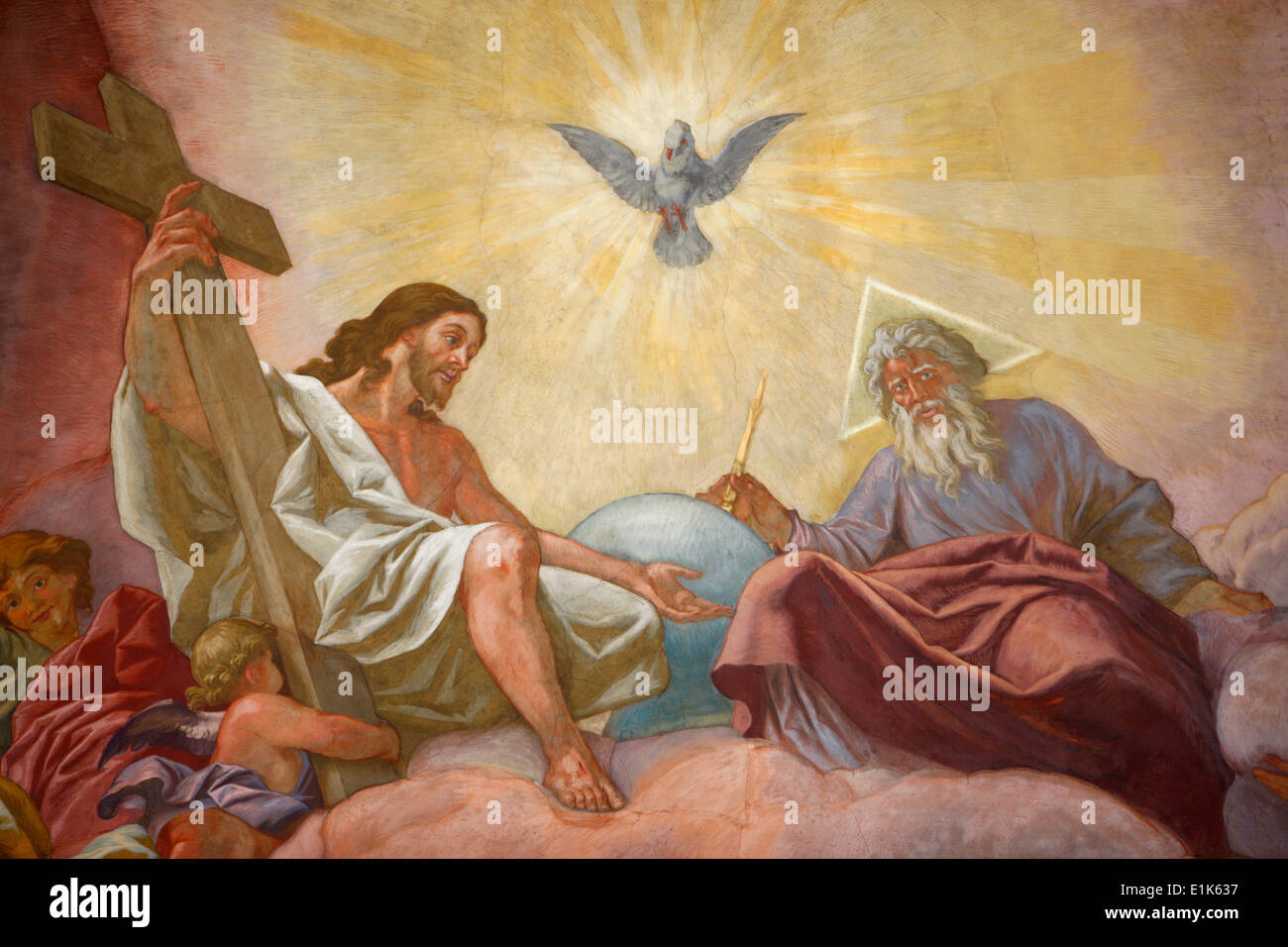 Franciscan Church of Vienna. Jesus, God and the holy spirit. Stock Photo