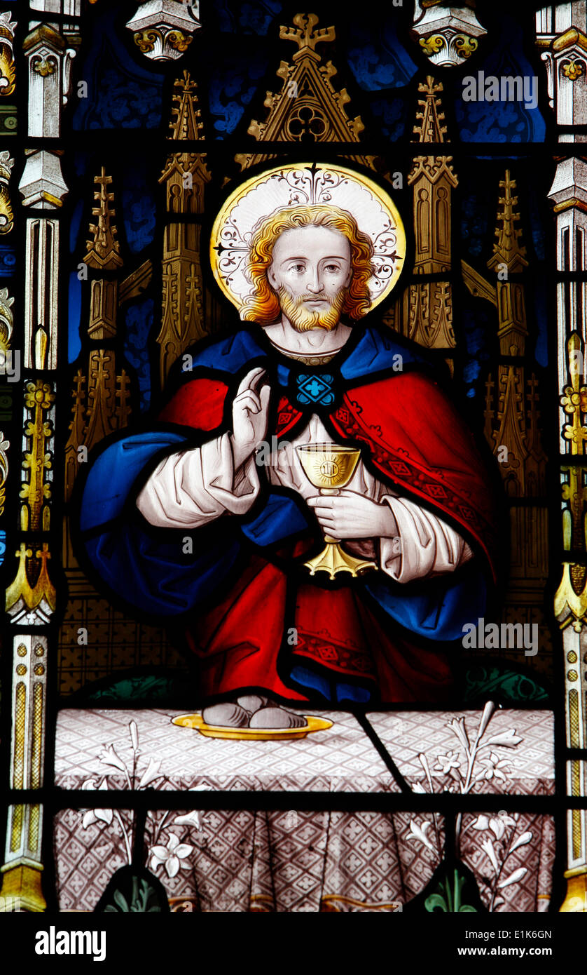 Jesus at the last supper. XIX th century. St John's Anglican church. Stock Photo