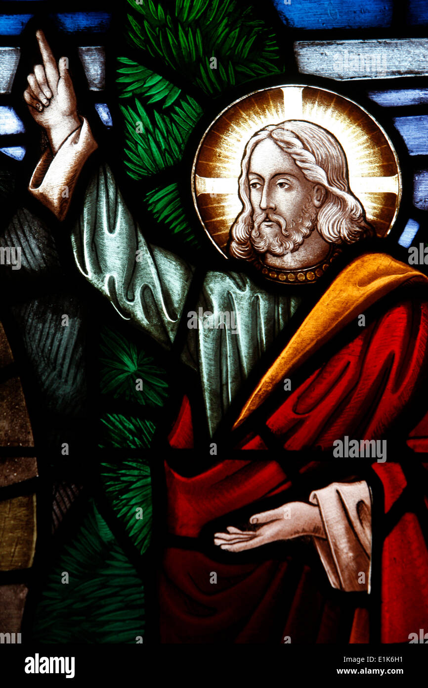 The ressurected Christ greeting the two Mary's.  XIX th century. St John's Anglican church. Stock Photo