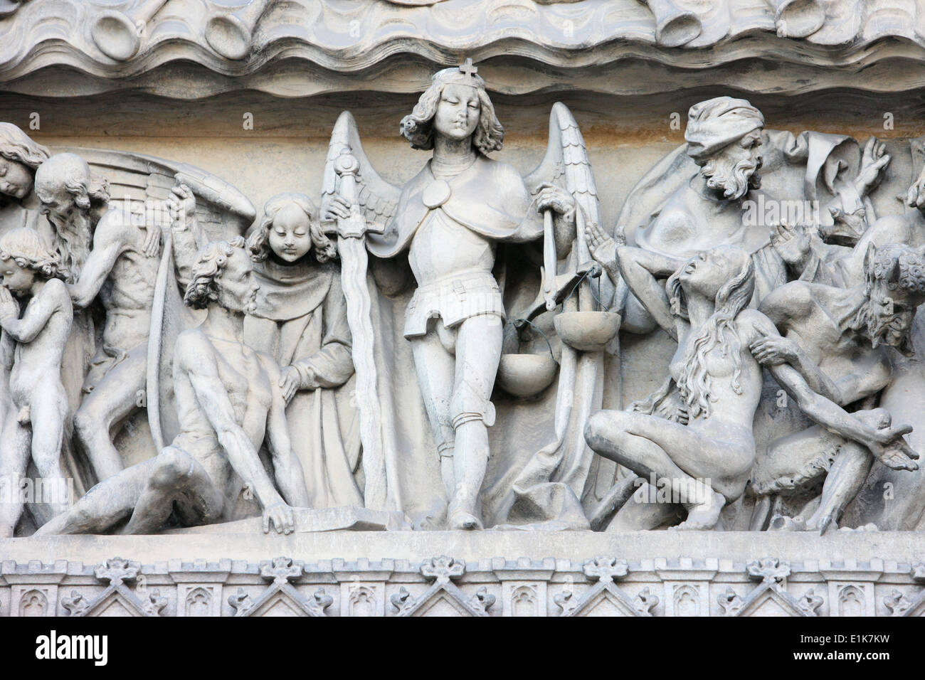 Church of St. Peter and St. Paul tympanum sculpture. The Last Judgement. Stock Photo