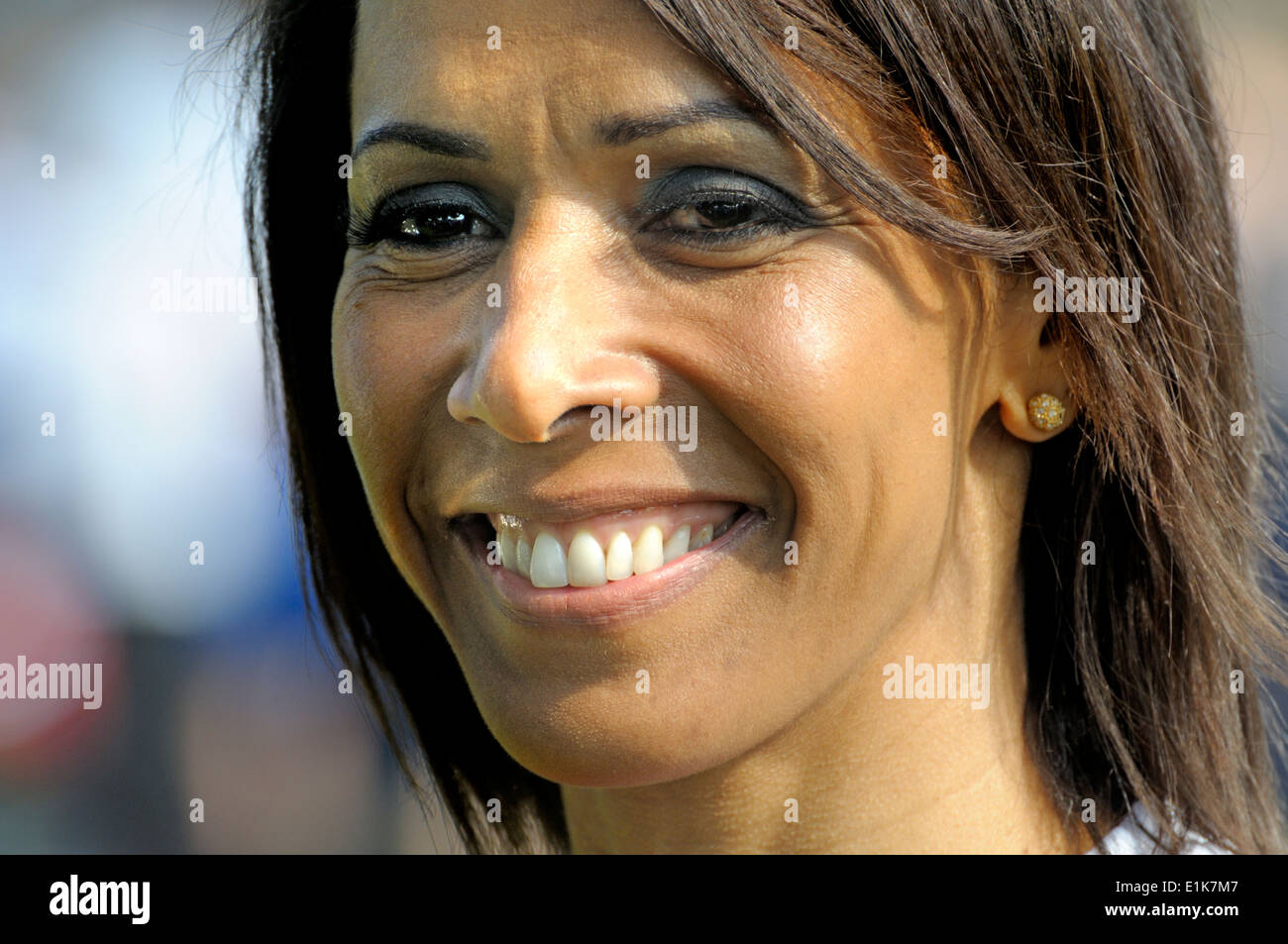 Dame Kelly Holmes (double gold medal winner at the Athens 2004 Olympics) at the Queen's Baton Relay, Tonbridge, Kent, 2014 Stock Photo