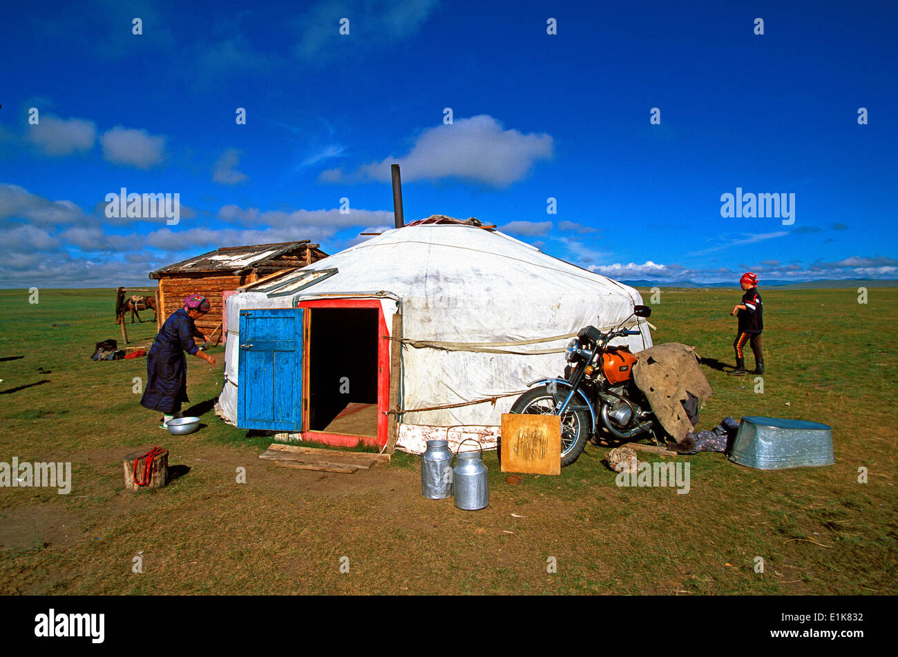 Family around their yurt in Northern Mongolia Stock Photo - Alamy