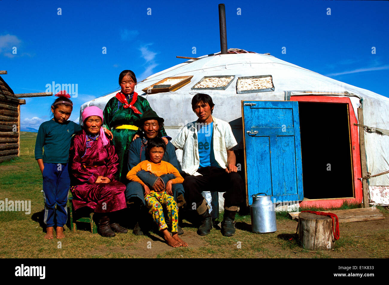 Family outside their yurt in Northern Mongolia Stock Photo - Alamy