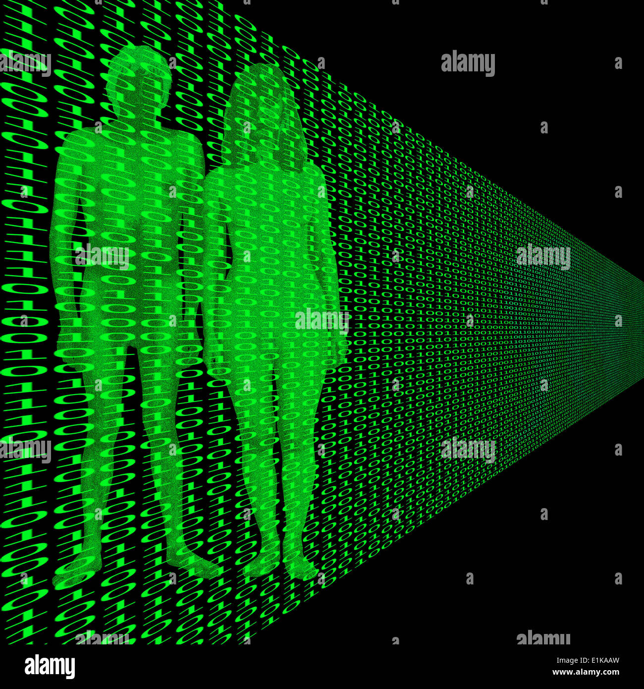 Computer artwork of a couple with binary code Stock Photo - Alamy