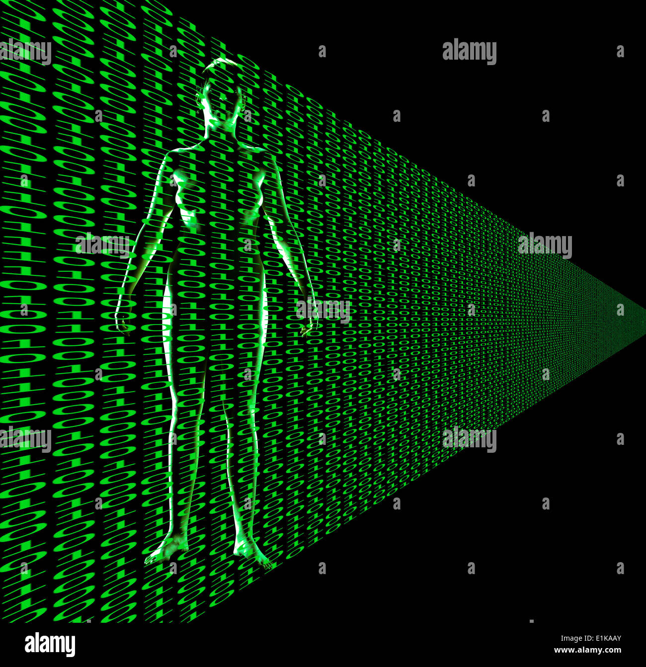 Computer artwork of a female with binary code Stock Photo - Alamy