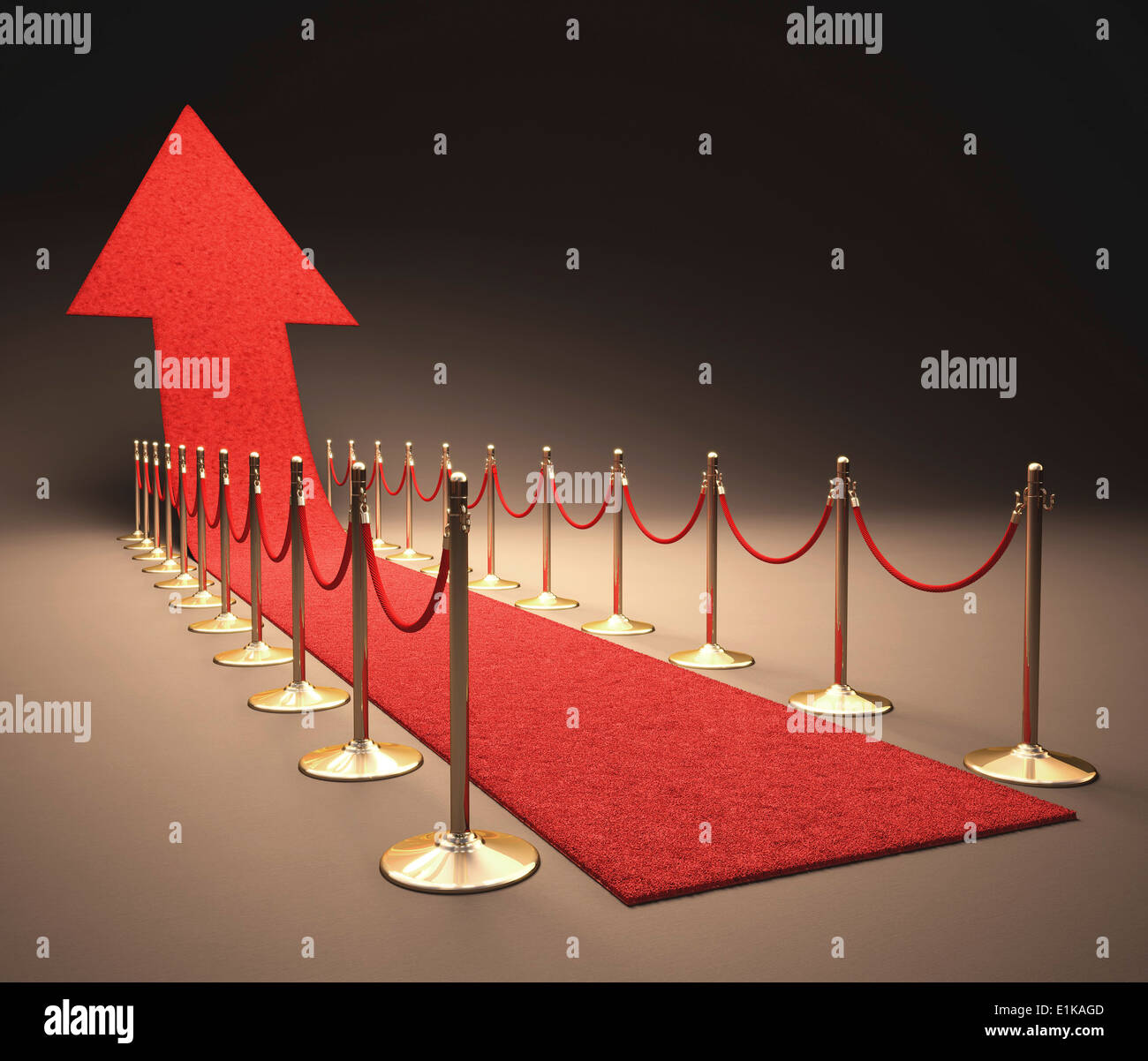 Red carpet with a red arrow pointing upwards computer artwork. Stock Photo